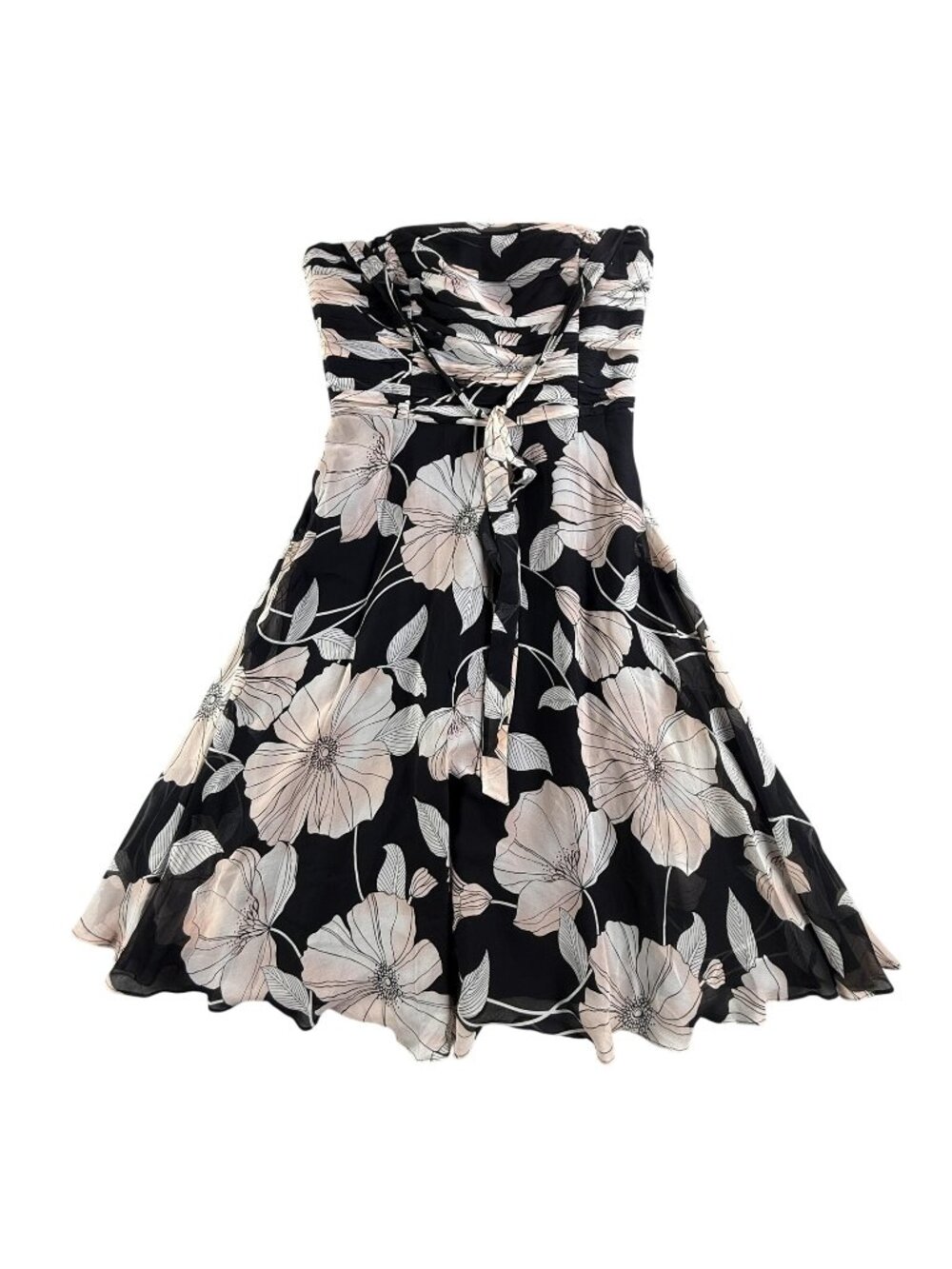 Chadwicks Dress Womens 10 Black Floral Strapless Silk Chiffon Party Wedding
